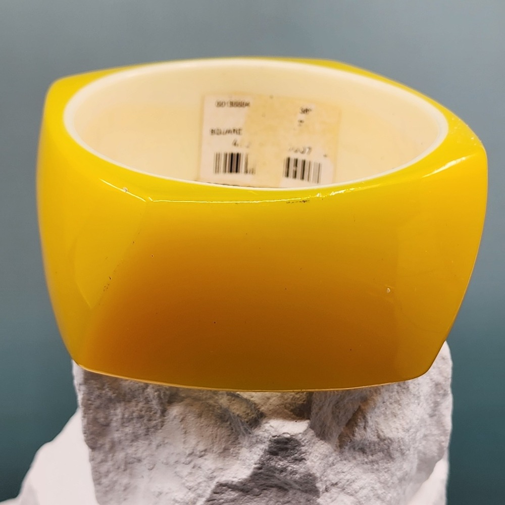Yellow Acrylic Square Bangle Bracelet Chunky Wide Retro Statement Mod Jewelry